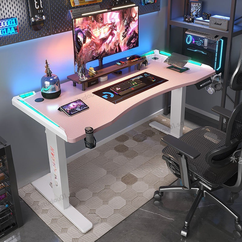 Home Computer Desk Solid Wood Office Desk Smart Electric Lift Gaming ...