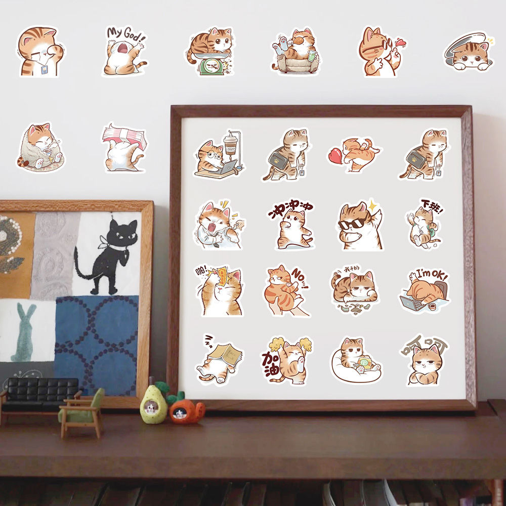 126 hand-drawn working cat stickers, cute and creative cartoon designs ...
