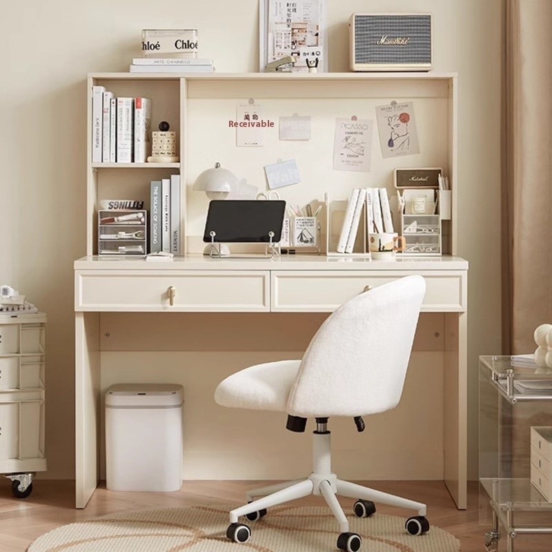 Study Computer French Cream Style Boohelf Desklaptop Office Table ...