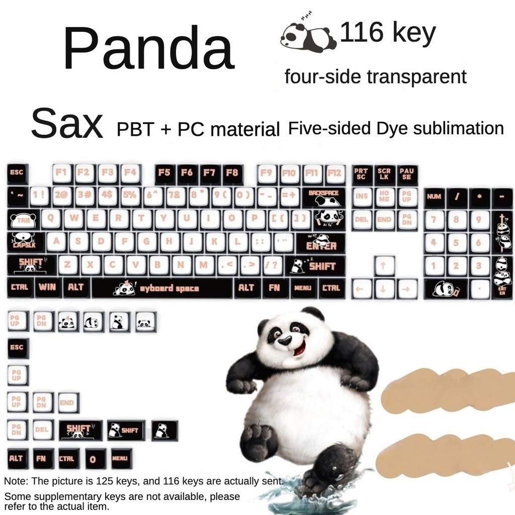 PBT Keycap Pudding Panda Paradise SAX Keycap Dye Sublimation Four-sided ...