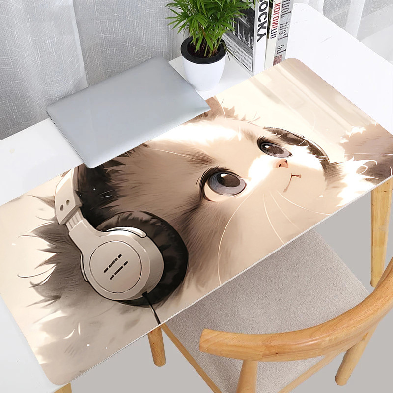 AI Art Cat Theme Mouse Pad PC Gaming White Cute Desk Mat Office Laptop ...