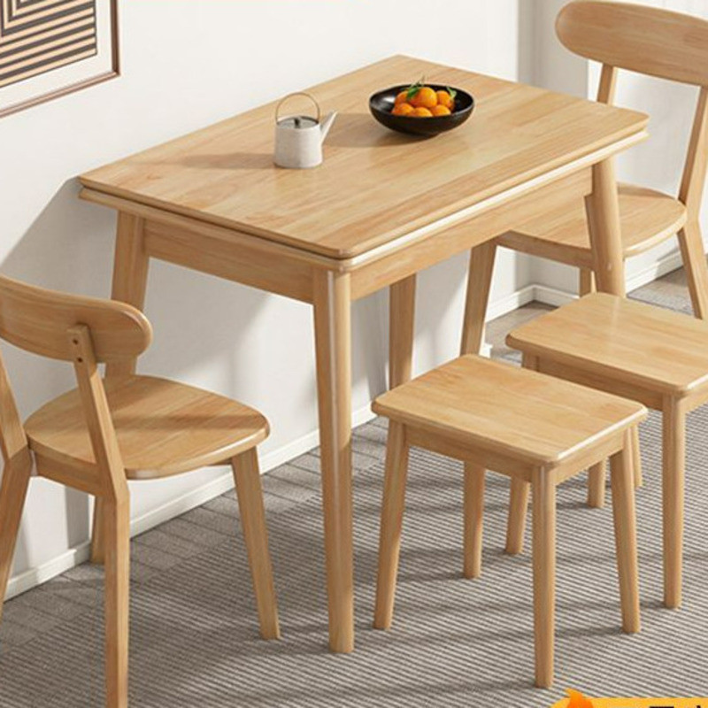 Solid wood small-sized household extendable and foldable dining table ...