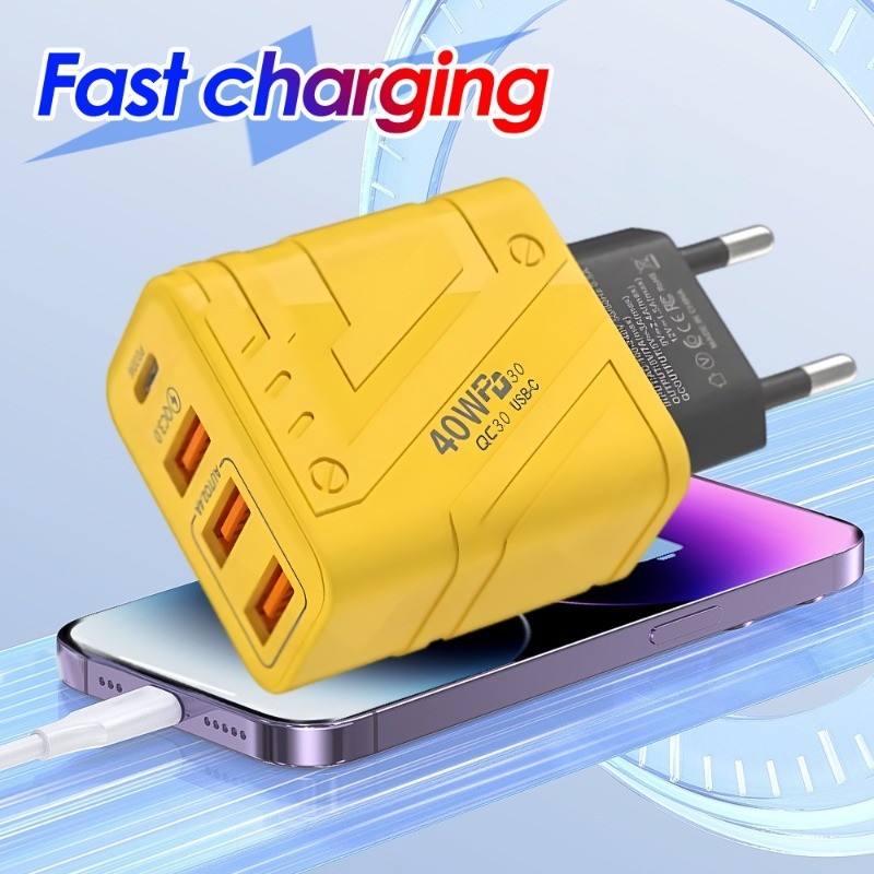 4-Port 40W Wall Plug with Cable - PD 20W QC3.0 Wall Charger - For US EU ...