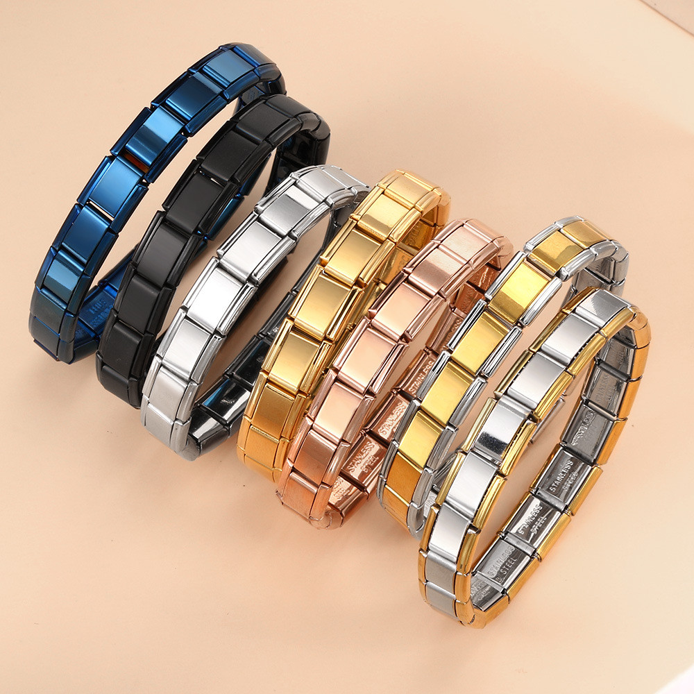 Italian Module Bracelet, Square Elastic Splicing Titanium Steel Strap ...