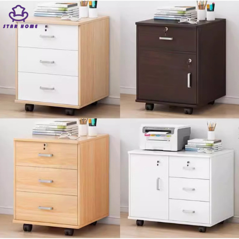 STAR File Lock Chest Of Drawer Mobile Office Wooden Storage With Wheels ...