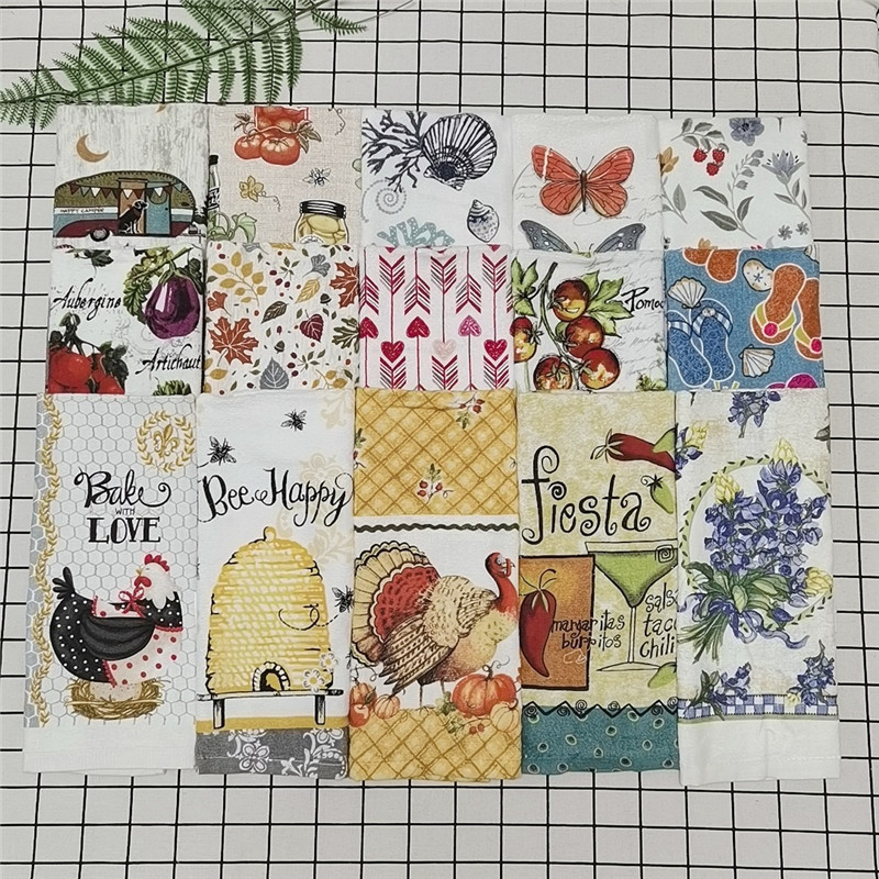 5Pcs 41x64cm 100 Cotton Tea Towel Dish Cleaning Cloth Vintage Printed