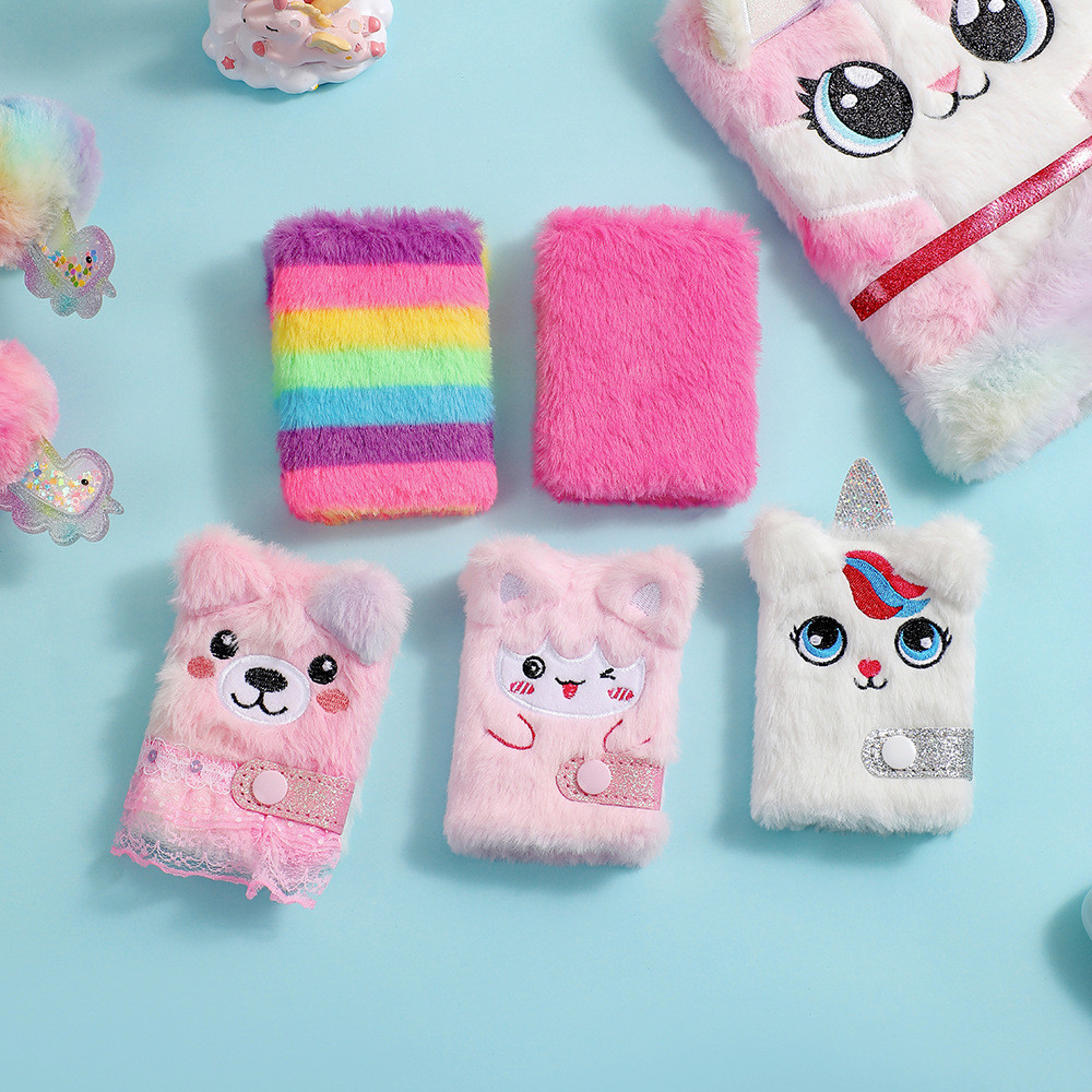Small Size Rainbow Furry Fluffy Plush Notebook Mini Plush Notebooks ...
