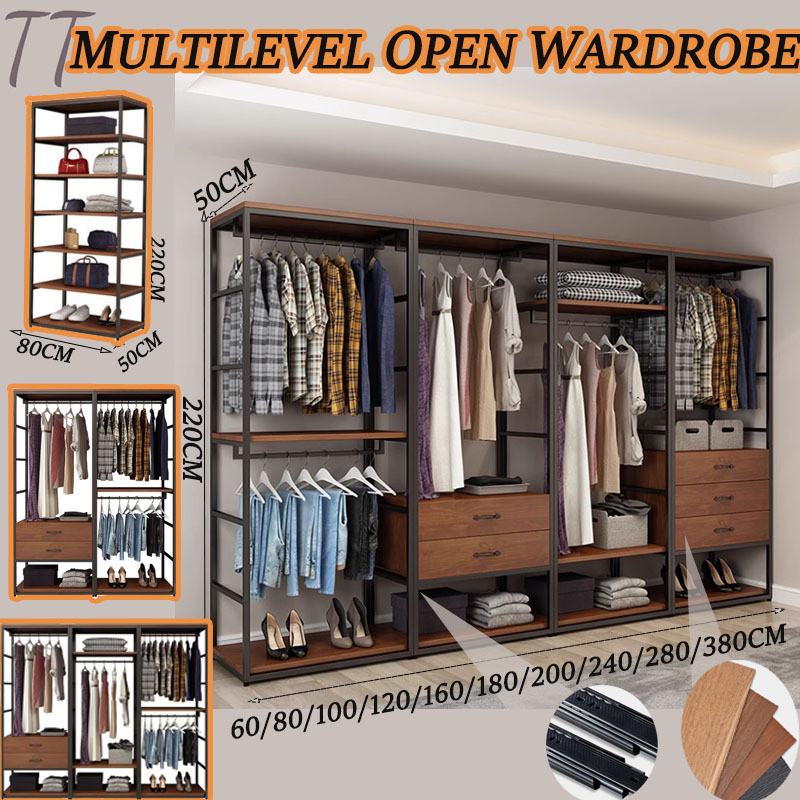TT Wardrobe Open Rack Clothes Hanger Floor Standing Household Bedroom ...