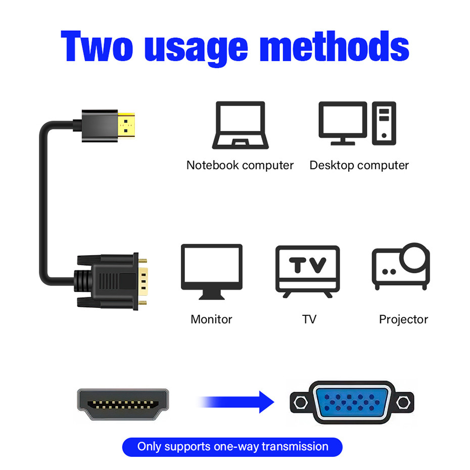 HDMI Input To VGA Output Converter Gold plated Plug Adapter Cable 1080P ...