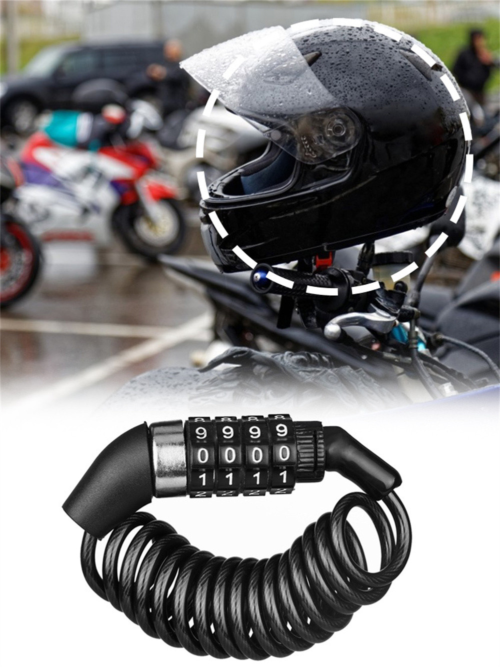 Durable Classic Helmet Lock Chain 4 Digit Password Combination Portable ...