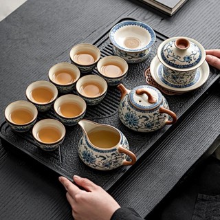 Tea Set Tang Feng New Blue And White Ru Kiln Kung Fu Tea Set For Household Light Luxury High End Ceramic Chinese Pots Cups Shopee Singapore