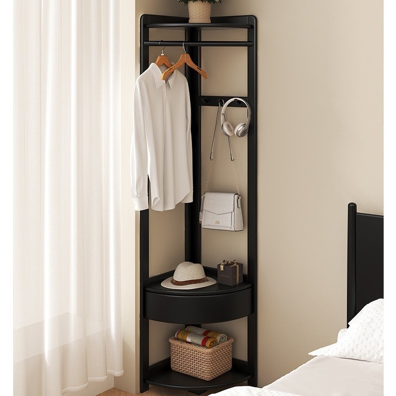 Storage Rack Solid Wood Corner Coat Rack Black Bedroom Floor Hanging ...