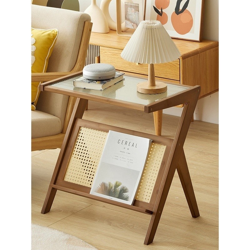 Side Table Glass Narrow Side Table Bamboo Mini Table Creativity Bedside ...
