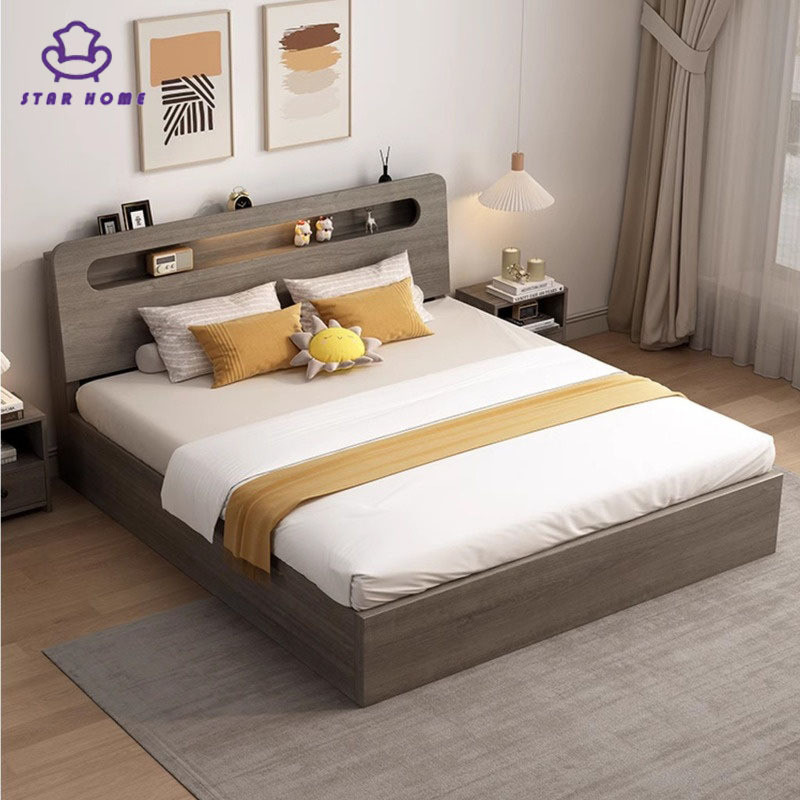 ST Bed Solid Wood Single With Storage1.5 Double 1.8 Tatami Bed Frame ...
