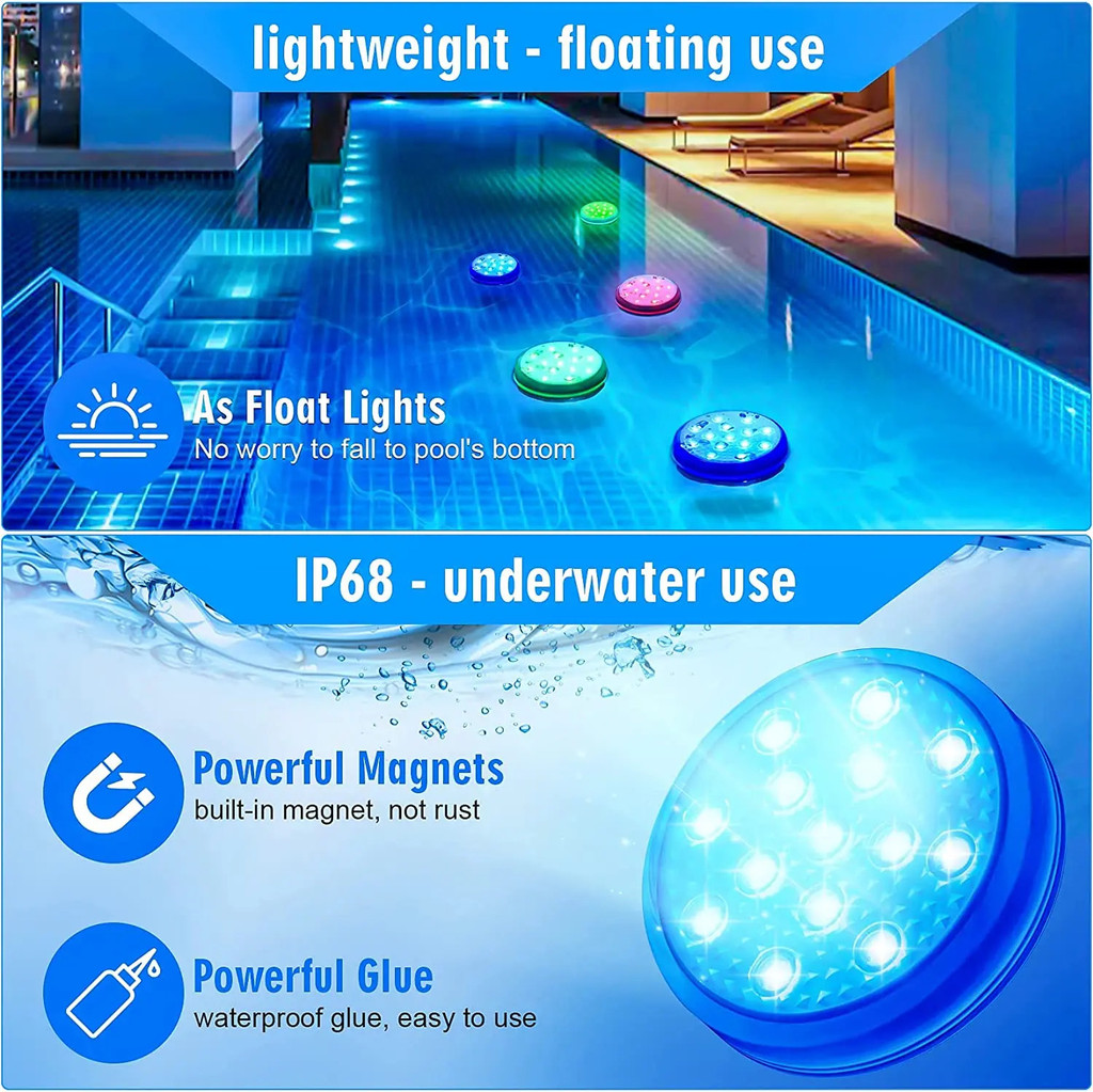 2PCS Rechargeable Underwater Submersible Pool Lights with Remote IP68 ...