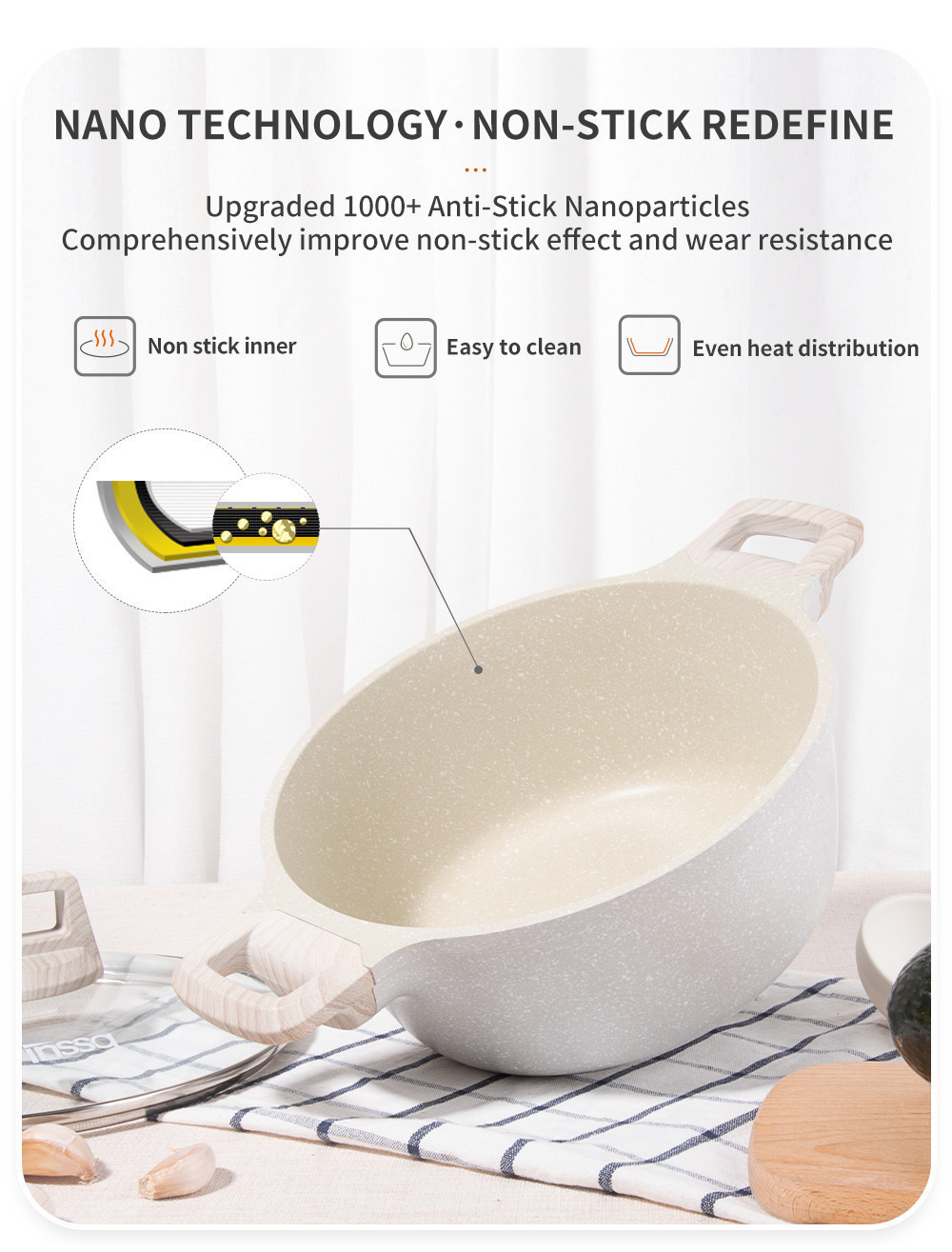 Simplus Fry Pan Wok Soup Pot Saucepan with Lid Maifan Stone Pour Spout ...