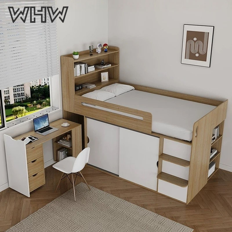 Solid Wood Bed Storage Cabinet Desk Integrated Small Apartment Half ...
