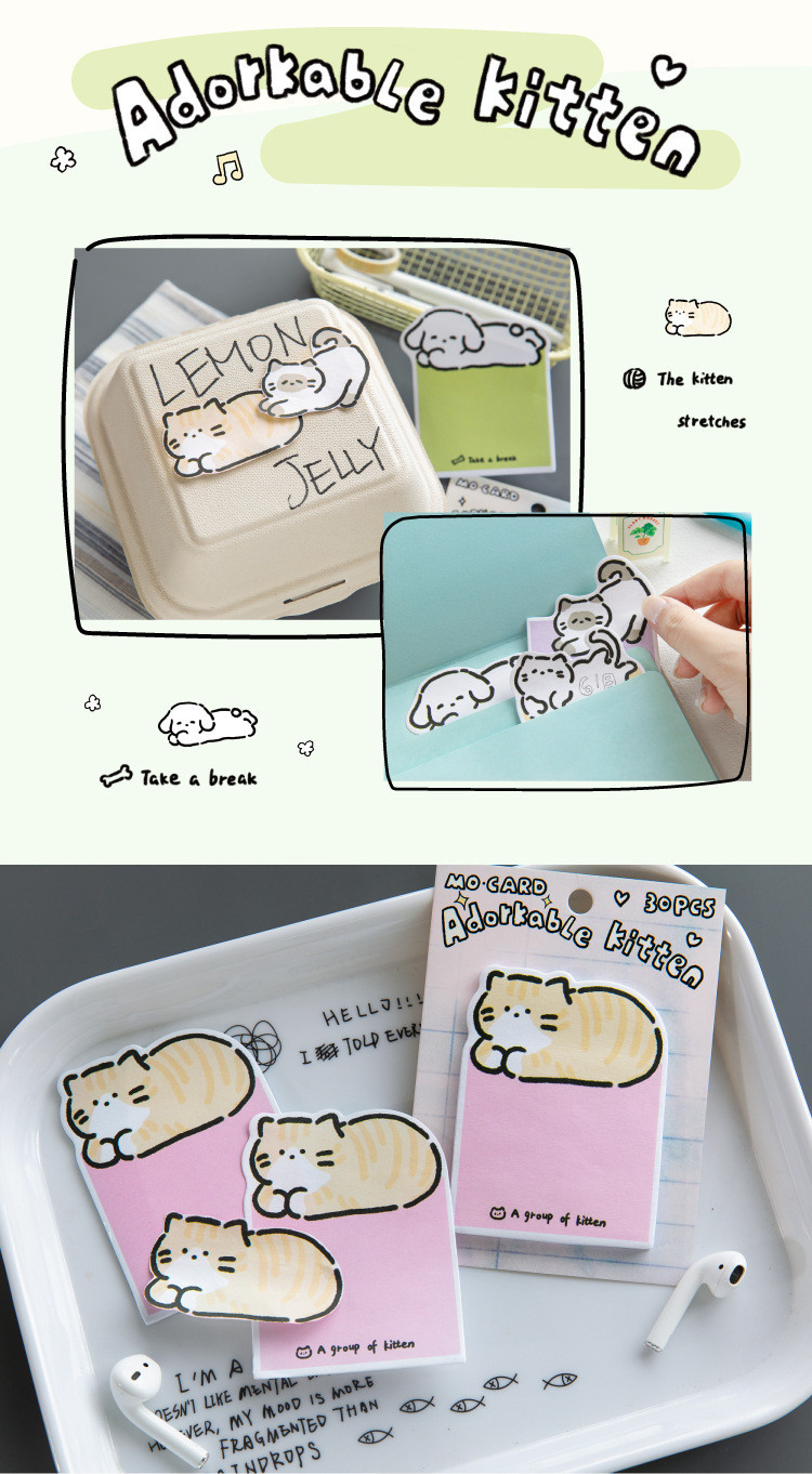 30 pcs Cute Sticky Notes Cat Sticky Notes Cat Notepad Sticky Note Set ...