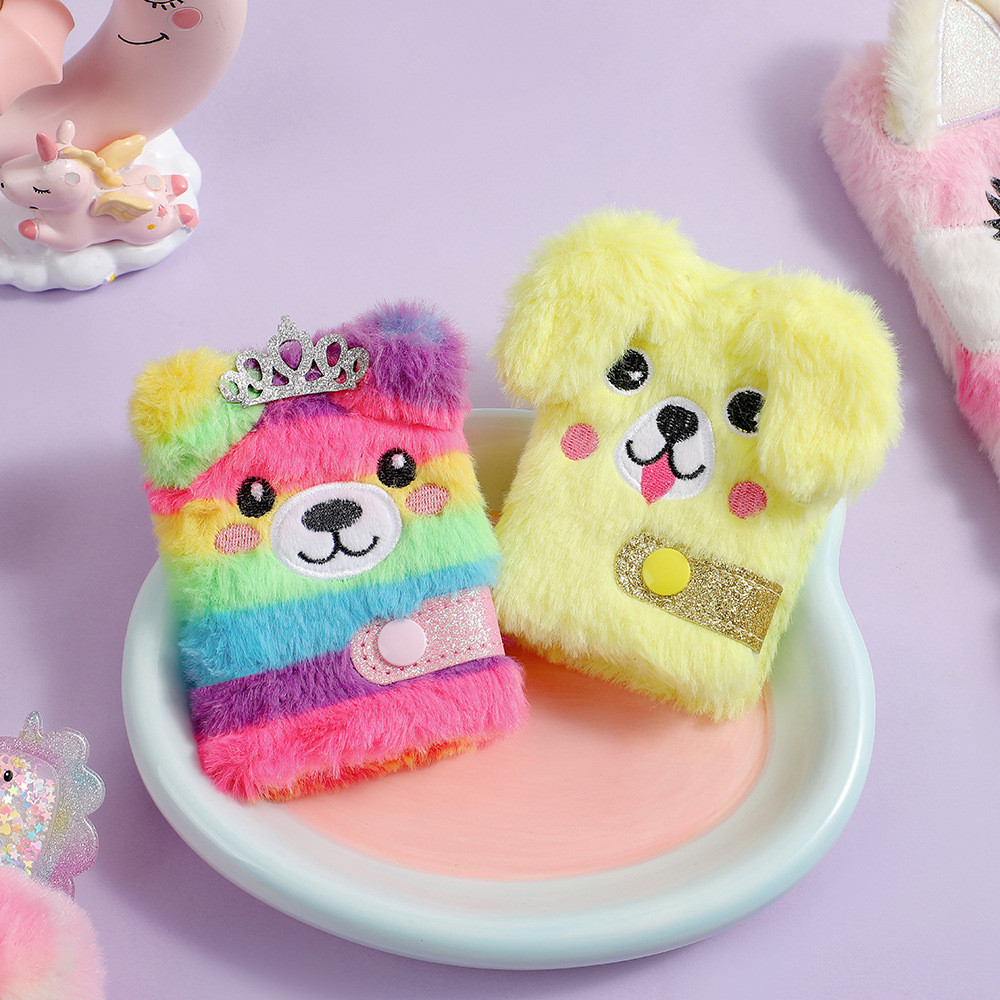 Small Size Rainbow Furry Fluffy Plush Notebook Mini Plush Notebooks ...