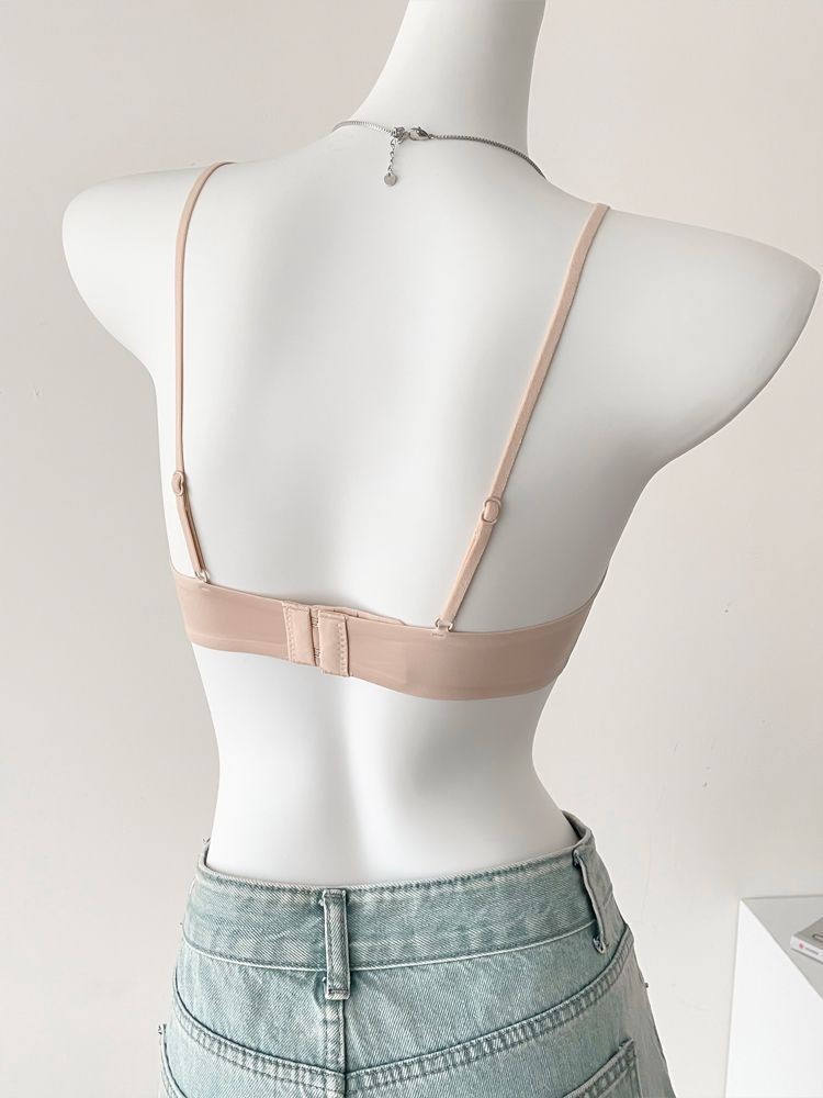 Seamless French Deep V Satin Triangle Cup Small Breast Thin Shoulder ...
