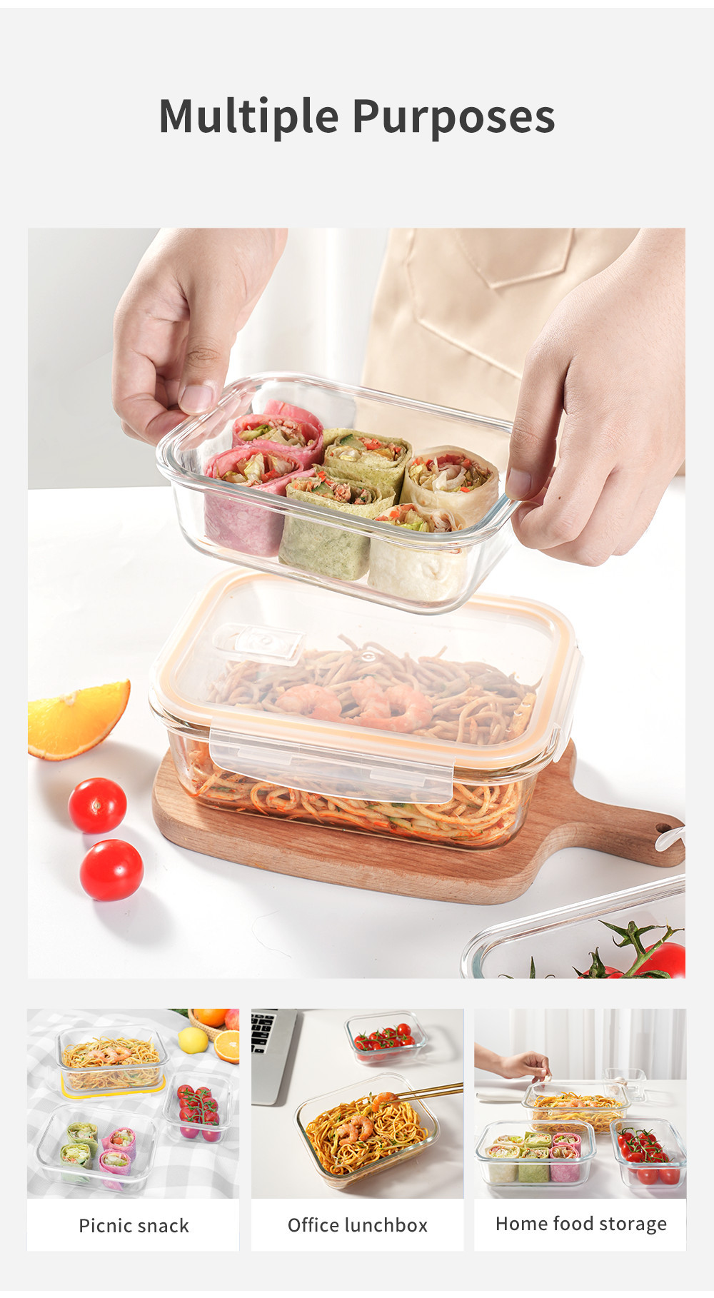 Simplus Food Storage Containers Set of 3 Glass Airtight BPA Free ...