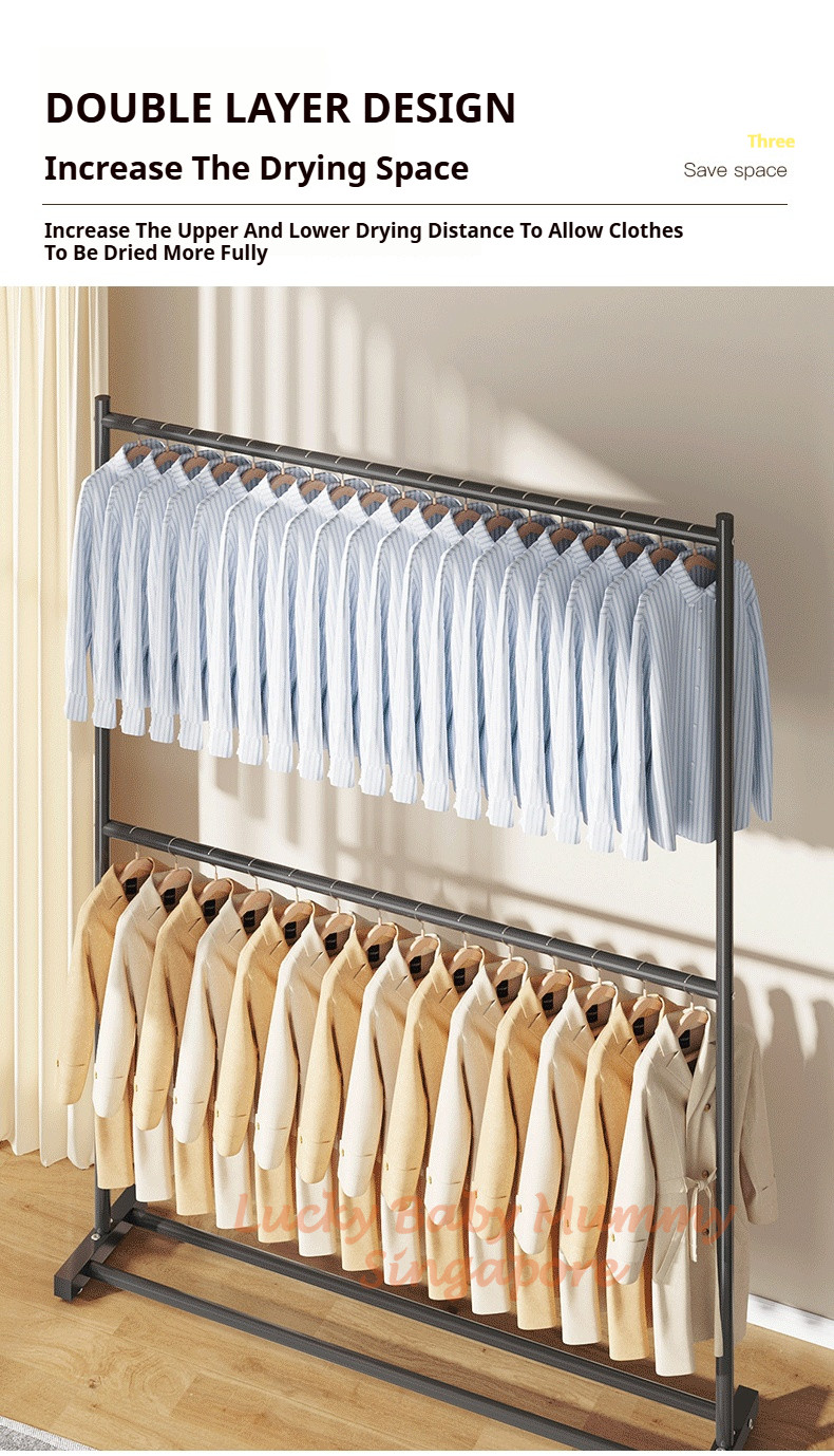 Double Layer Clothes Drying Rack/Heavy Duty Stainless Steel With Wheel ...