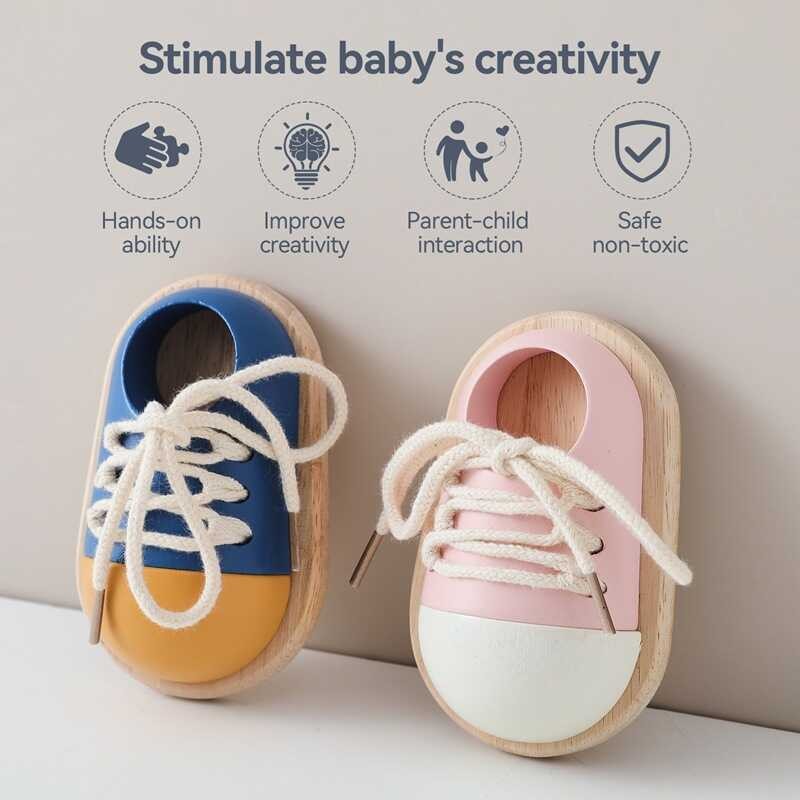 Wearing Shoelaces Shoelace Threading Toy Wooden Montessori Learn To Tie ...