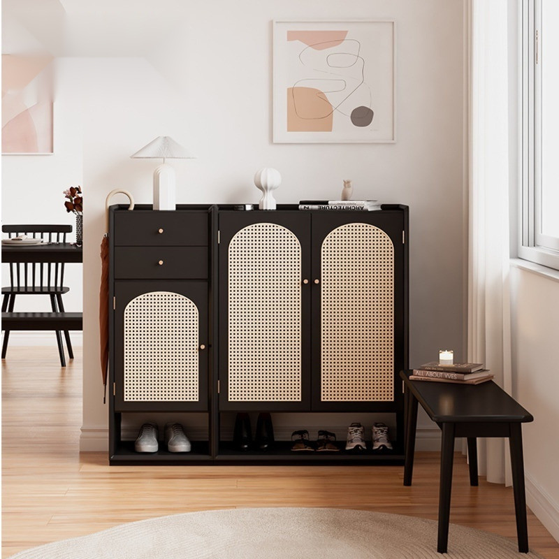 Natural Solid Wood | Rattan Woven Black Deodorant Breathable Storage ...