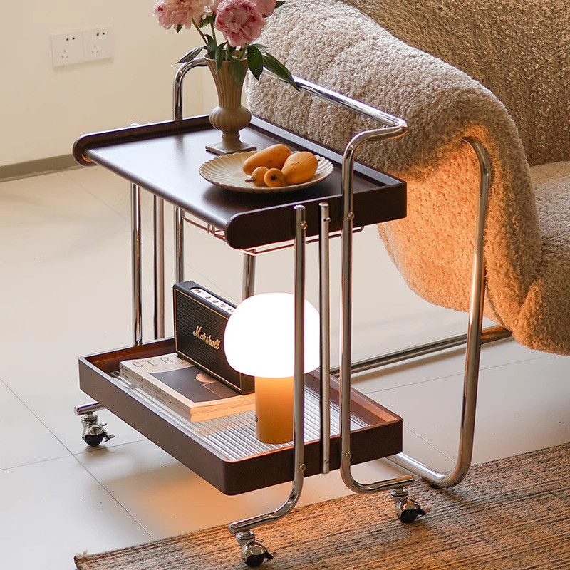 Vintage Side Table Small Trolley Solid Wood Tea Movable Table Dining ...