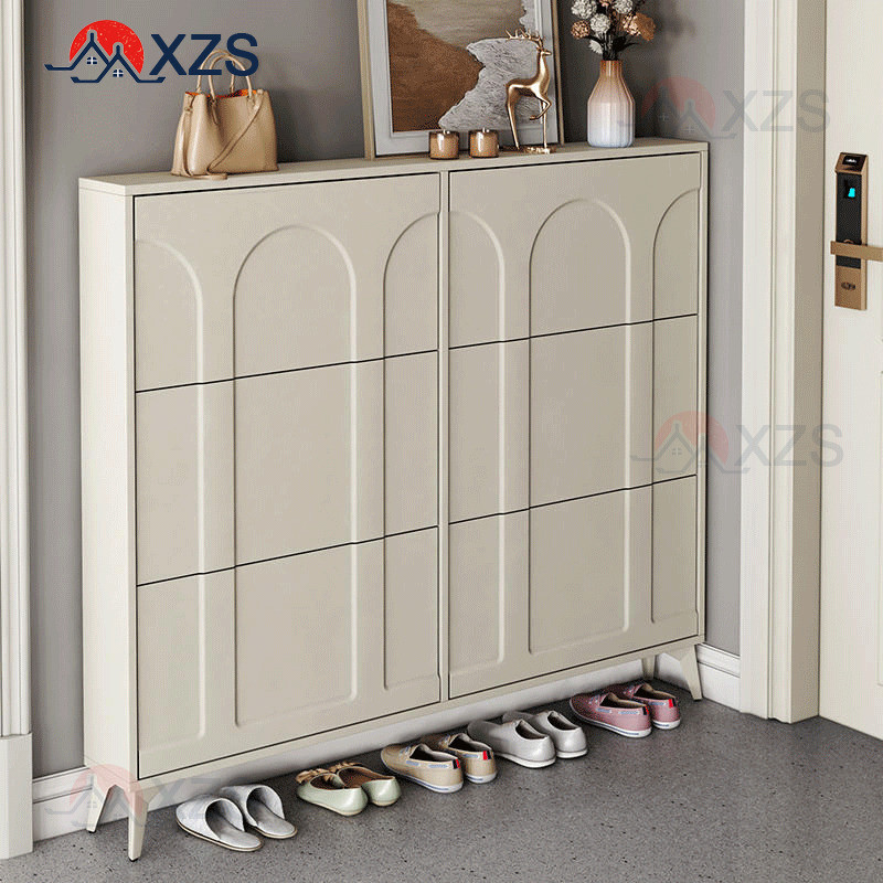 New Cream Style 24cm Ultra-narrow Flip Cabinet Shoe Rack Storage ...