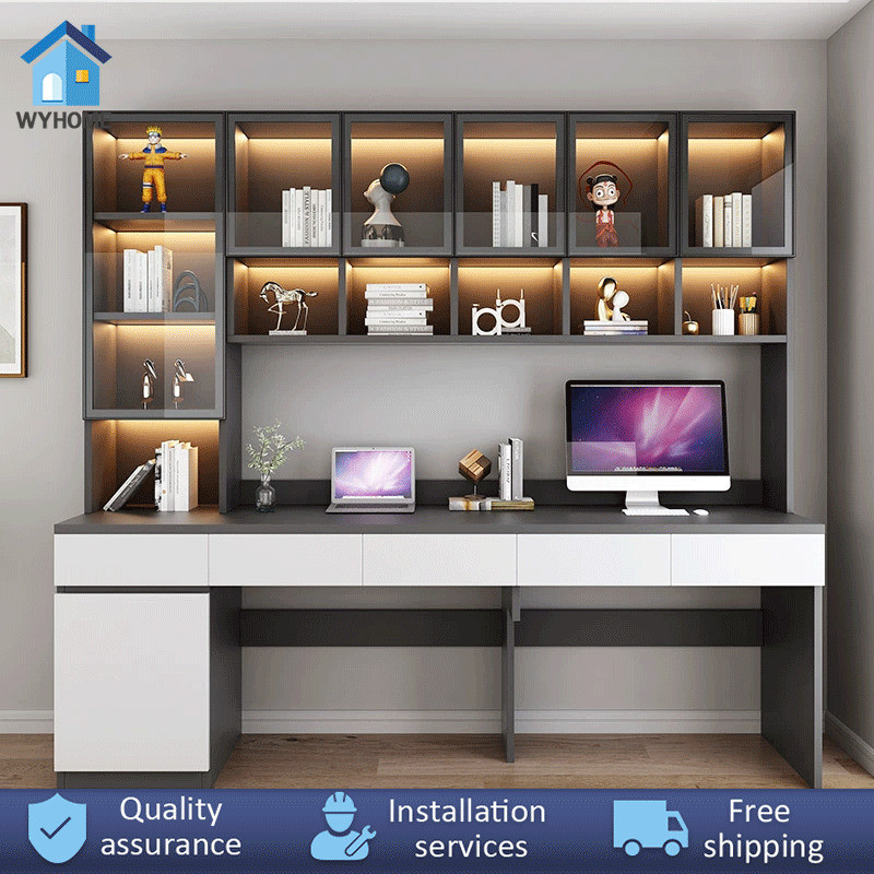 WY Desk Bookshelf Integrated Table Light Luxury Double Desk Desktop ...