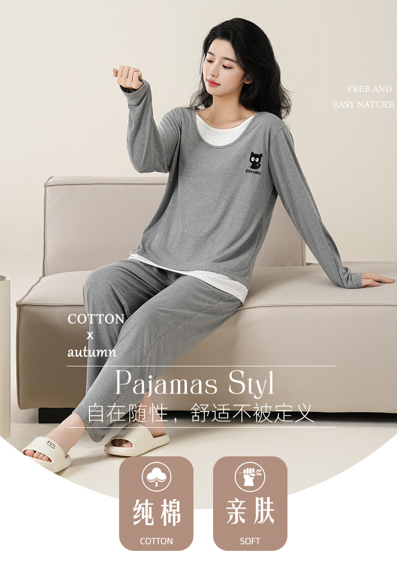 Padded Pyjamas Women 100% Cotton Pajamas Set Autumn winter Long Sleeve ...