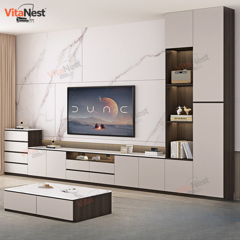 TV Console Cabinet Solid Wood TV Console Set Simple Modern Living Room ...