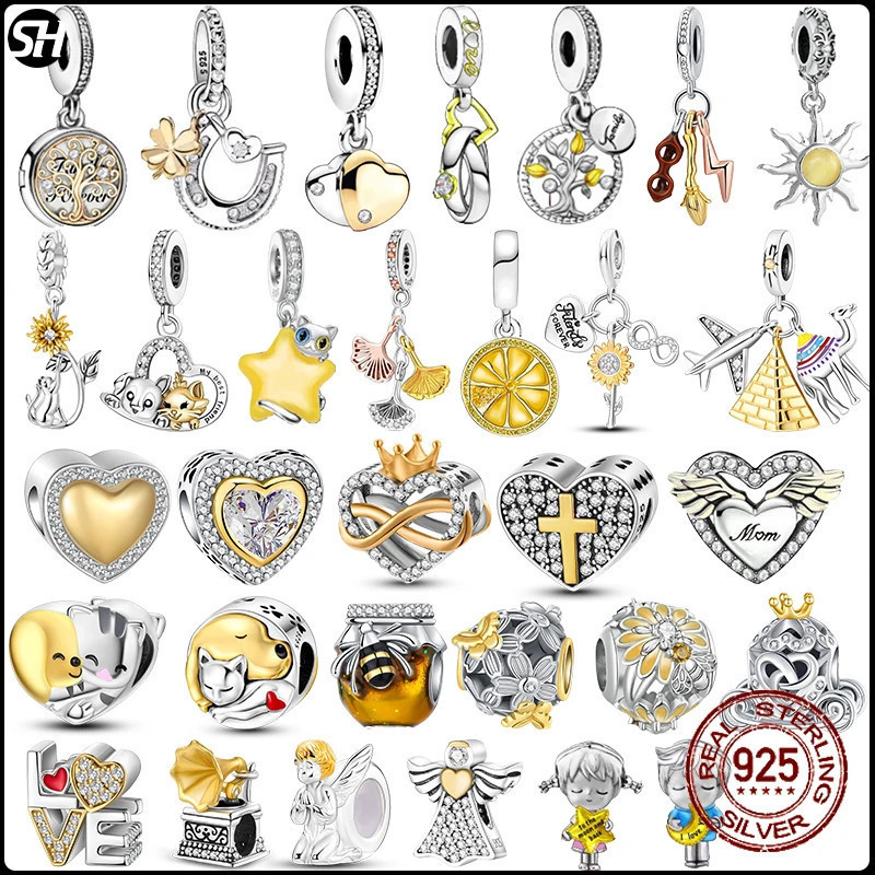 S925 Sterling Silver Golden Crown Family Tree Safety Chain Hollow Beads