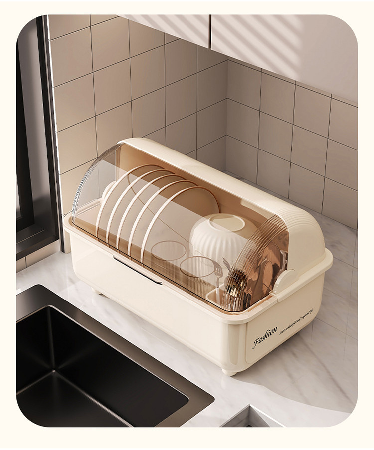 JUJIAJIA Kitchen Dish Rack with Cover/Dish Drainer with Chopstick ...