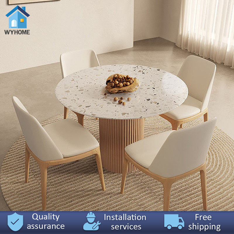 WY Rock Plate Round Dining Table And Chair Combination Terrazzo Dining ...