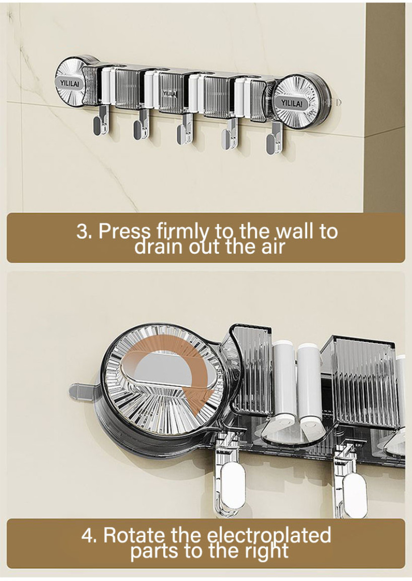 Suction Cup Broom Rack Wall Hanging Without Drilling Bathroom Mop ...