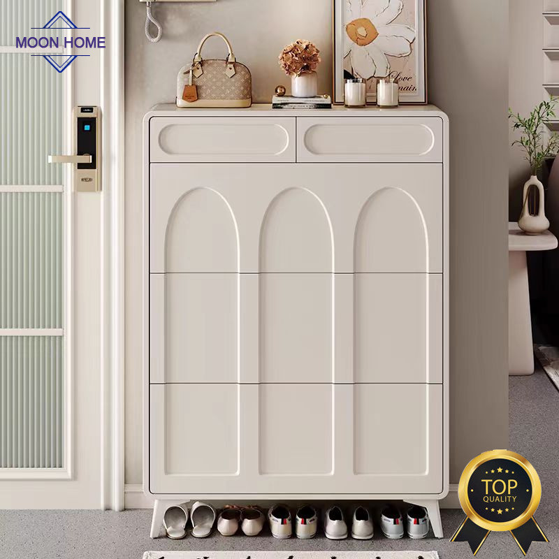 Moon Home Shoe Cabinet Rack Cream Style with Ultra-thin Flip Bucket ...