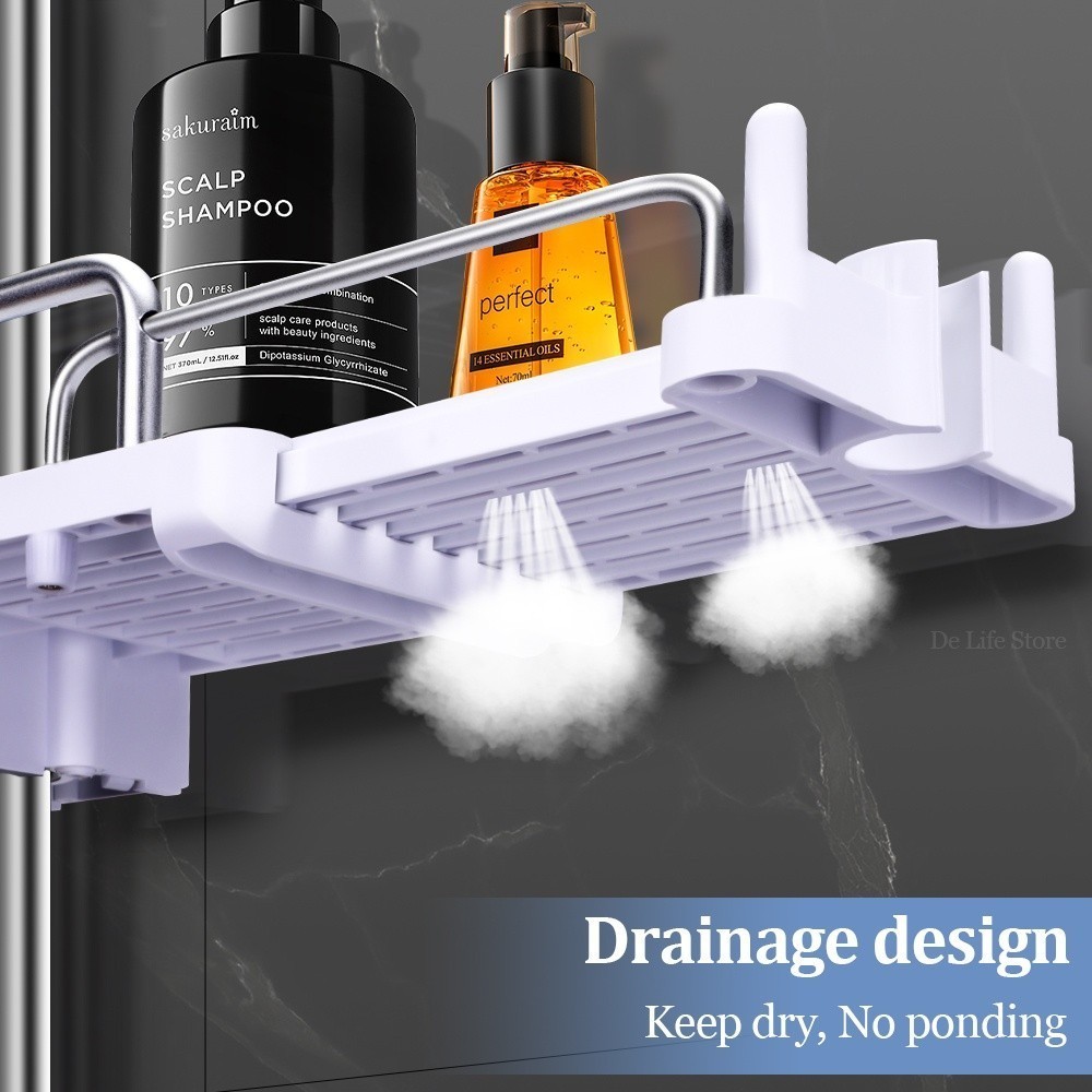 (Local Stock)Extendable Shower Shelf Space-Saving Bathroom Shelf No ...