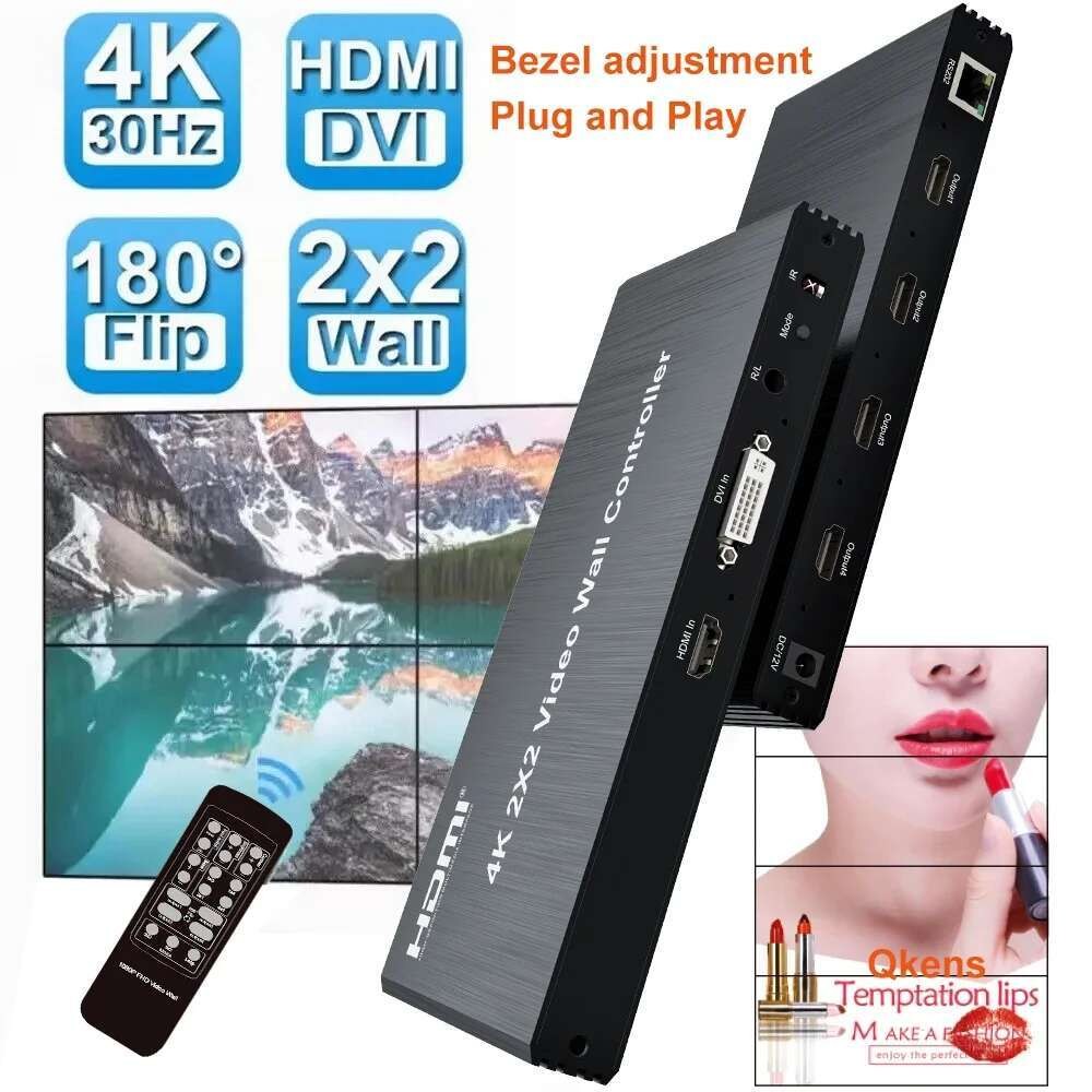 4k 2x2 Video Wall Controller Processor DVI HDMI 2 3 4 TV Splicer Multi ...
