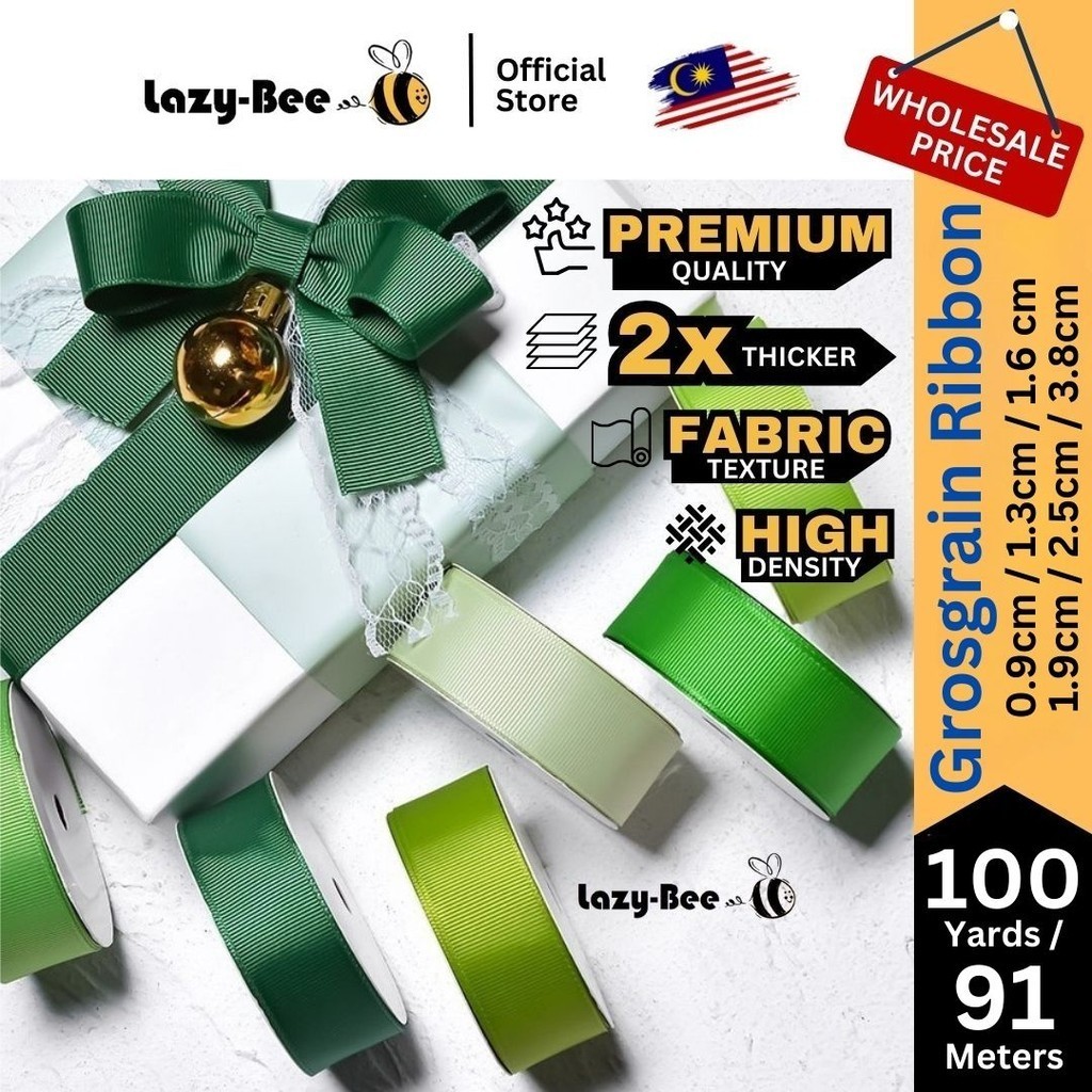 LAZY BEE 100 yards Dark Green Grosgrain Ribbon Ribbons Reben Kain Wrap ...