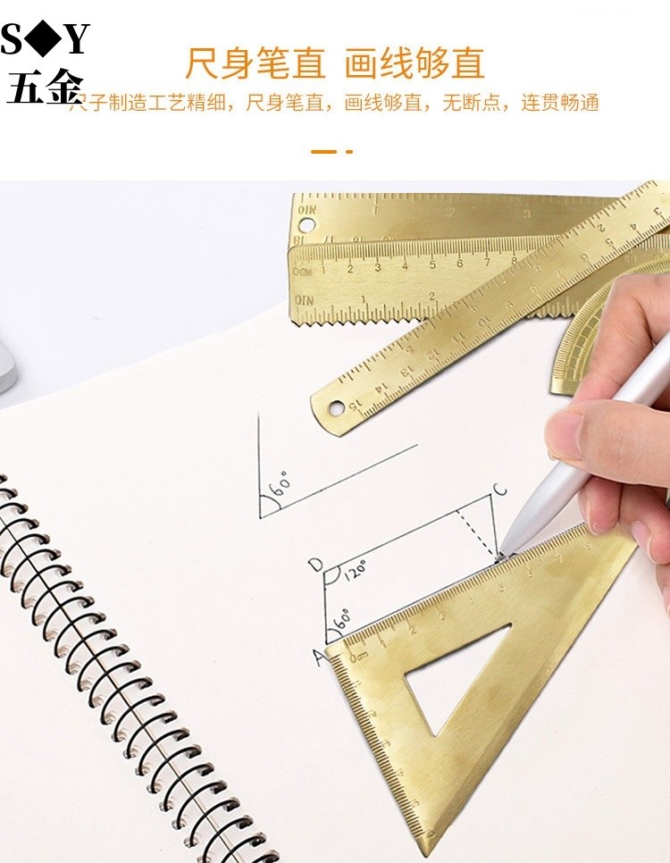 Brass Triangle Ruler Copper Ruler Caliper Semicircle Instrument ...