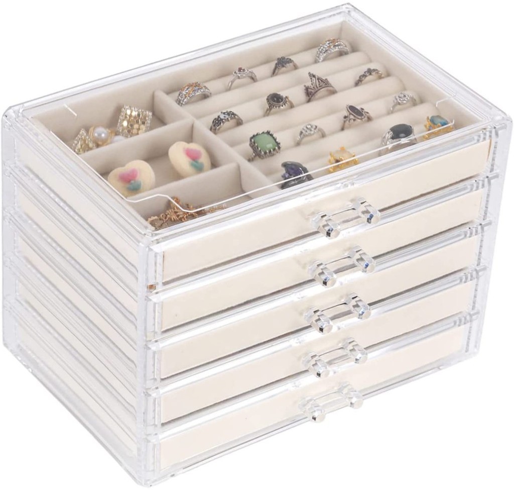 ShopClassyshop Five drawer acrylic velvet storage box jewelry organizer ...