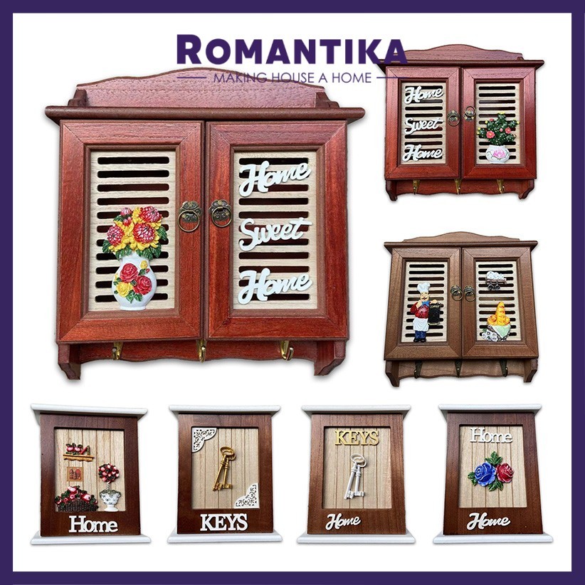 Romantikaa KEY HOLDER 3 Design Wall Hanging Wooden Key Rack with Hook ...