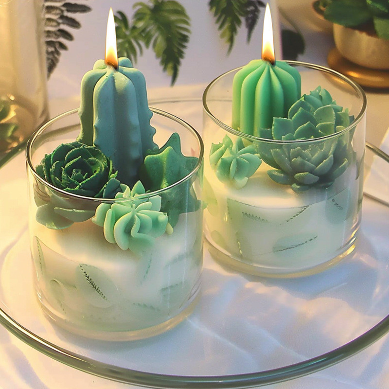 4/6/9Pcs/set 3D Silicone Candle Mold Cactus Scented Candle Forms