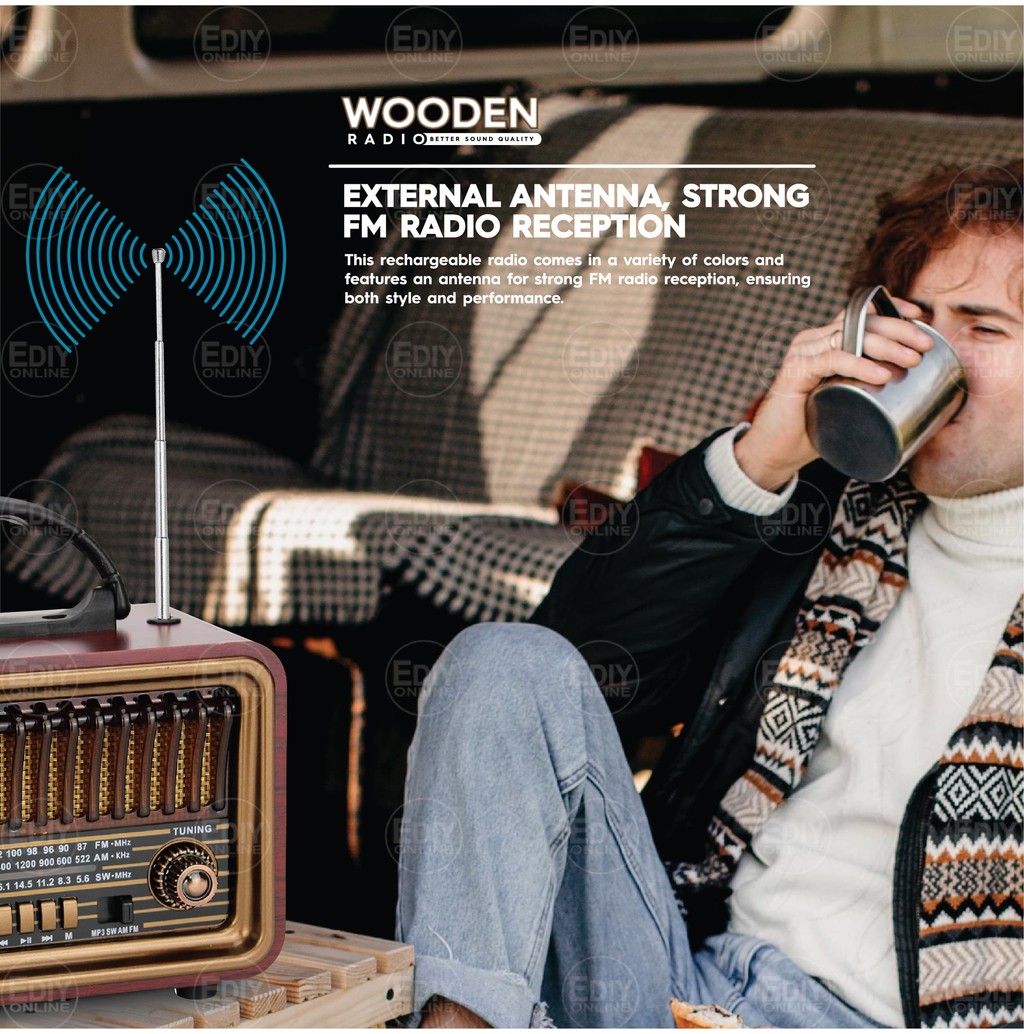 Wooden Retro Radio FM AM Rechargeable Wireless Bluetooth Speaker USB TF ...