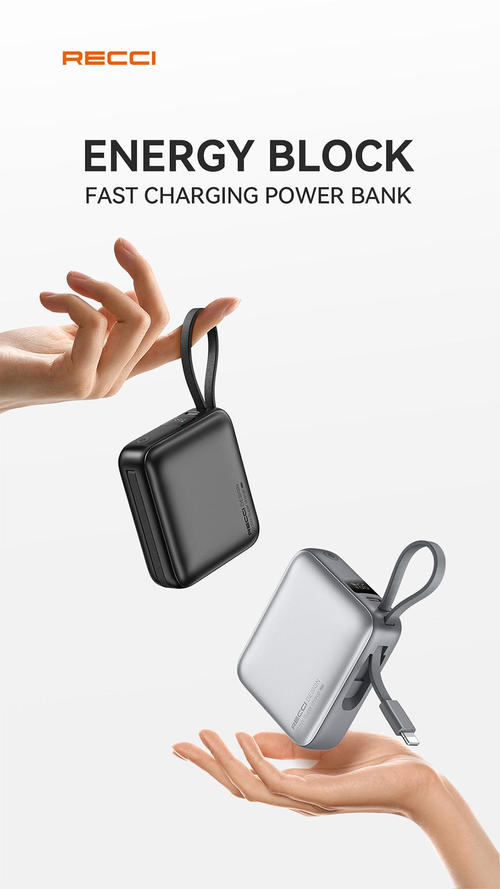 [CCC Power Bank] Recci 10000mAh Power Bank 22.5W Built-In USB C and ...