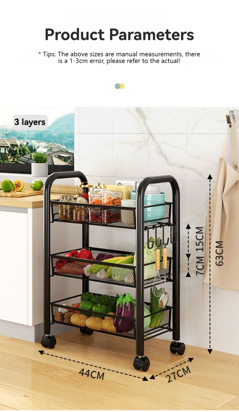 Multi Tier Kitchen Storage Rack Carbon Steel Organizer for Vegetables ...
