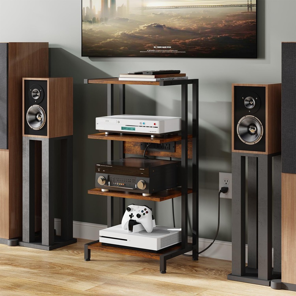 4-Tier AV Media Stand Corner Shelf Wooden Corner Shelves Component ...