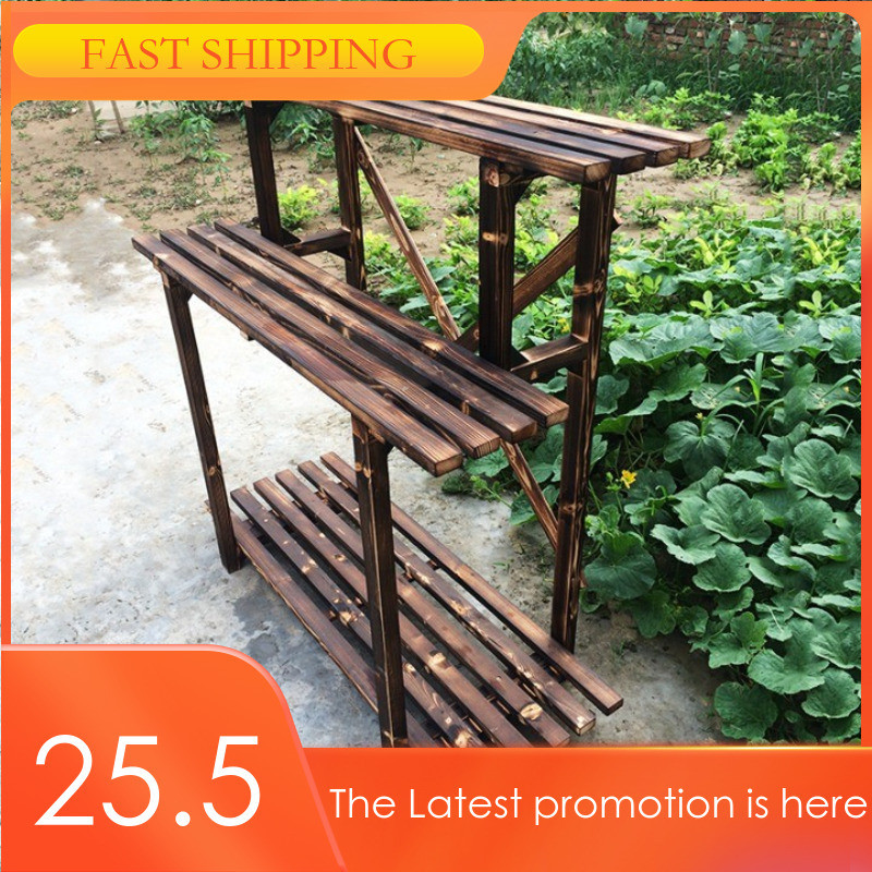 SHELFO Plant Rack Carbonized Solid Wood Flower Rack Anti Corrosion Wood ...